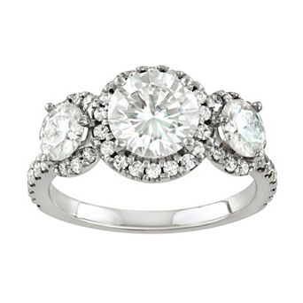 Charles & Colvard 14k White Gold 3 1/10 Carat T.W. Lab-Created Moissanite Three Stone Halo Ring
