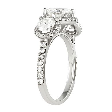 Charles & Colvard 14k White Gold 3 1/10 Carat T.W. Lab-Created Moissanite Three Stone Halo Ring