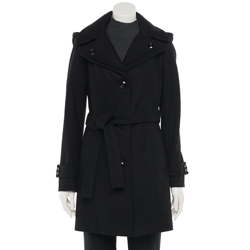 Women's TOWER by London Fog Wool Blend Trench Coat, Size: Medium, Black