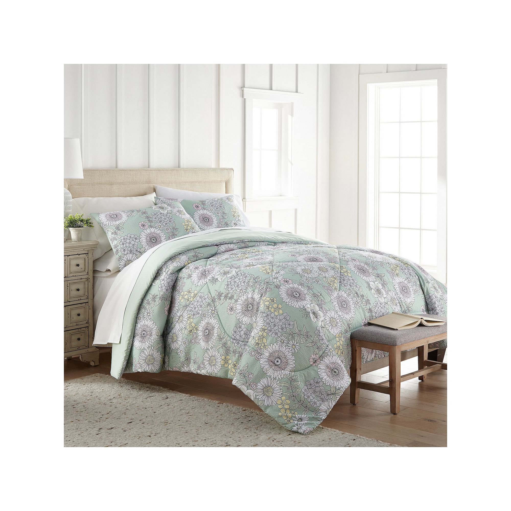 Shavel Home Seersucker Comforter Set with Shams, Green
