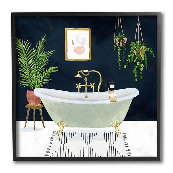 gold and blue bathroom decor