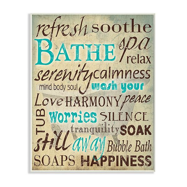 Stupell Home Decor Wash Your Worries Away Typography Plaque Wall Art