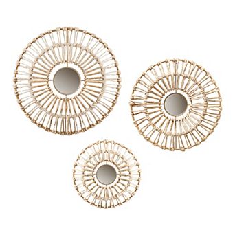 Madison Park Ella Round Natural Fiber Mirror Wall Decor 3 pc Set