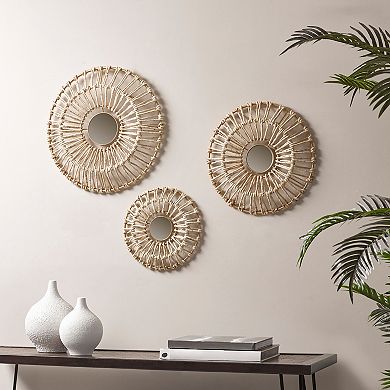 Madison Park Ella Round Natural Fiber Mirror Wall Decor 3-piece Set