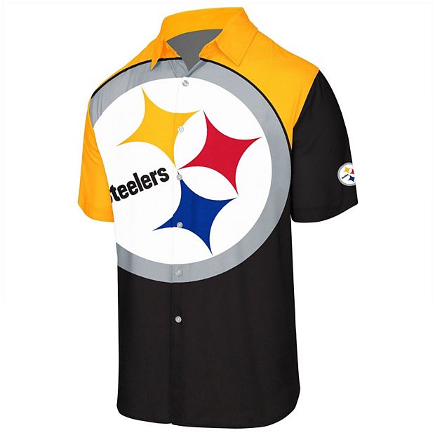 Men's Black Pittsburgh Steelers Big Logo Button-Up Woven T-Shirt