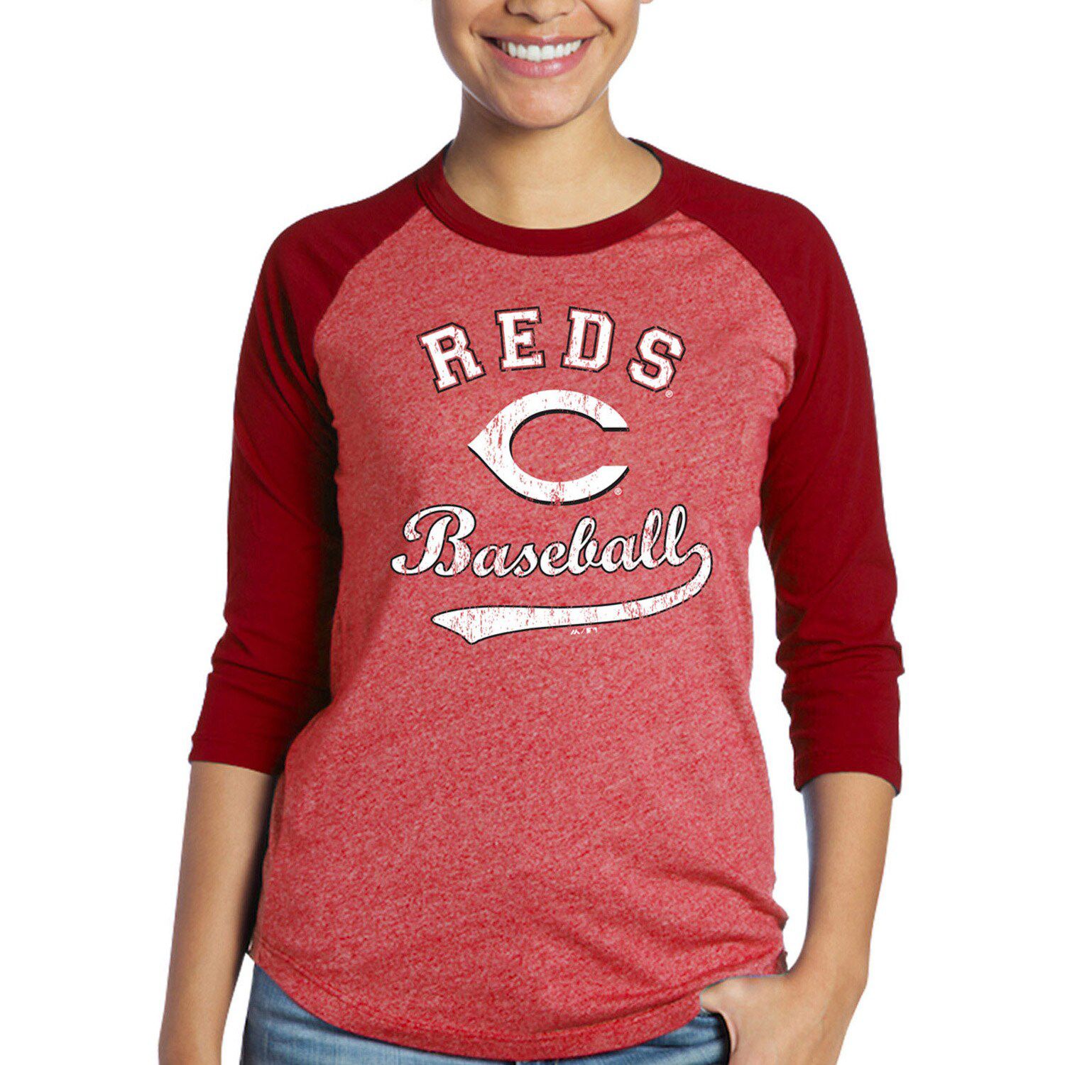 Women's St. Louis Cardinals Nike Red/Navy Modern Baseball Arch Tri-Blend  Raglan 3/4-Sleeve T-Shirt