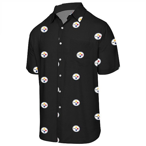 Men's Black Pittsburgh Steelers Mini Print Logo Woven Button-Up Shirt