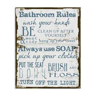 Stupell Home Decor Brown and Blue Classic Bathroom Rules Oversized Stretched Canvas Wall Art