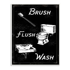 Athena's Elements Farmhouse Bathroom Wall Decor Wash, Brush, Floss, Flush  Sign Modern Rustic Style Home Decoration Solid Wood Frame 32 x 7 inches or