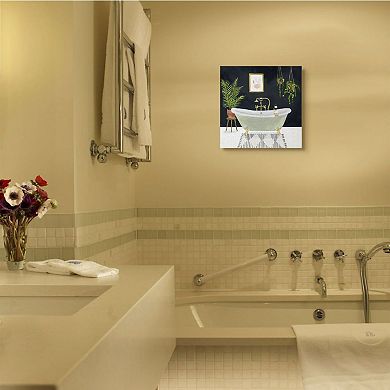 Stupell Home Decor Designer Bathroom Blue Gold Design Stretched Canvas Wall Art