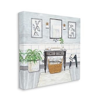 Stupell Home Decor Bathroom Farmhouse Style Neutral Grey Drawing XL Stretched Canvas Wall Art