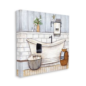 Stupell Home Decor Bathroom Farmhouse Style Tub Neutral Drawing Stretched Canvas Wall Art