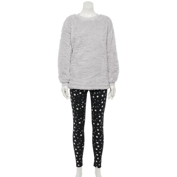 Juniors' SO® Sherpa Sweatshirt & Leggings Pajama Set