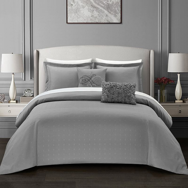 Chic Home Emery Comforter Set with Coordinating Pillows, Grey, Twin