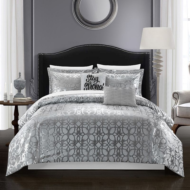 Chic Home Shefield Comforter Set with Coordinating Pillows, Grey, King