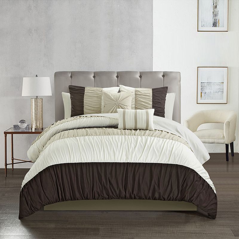 Chic Home Fay Comforter Set with Coordinating Pillows, Brown, Queen