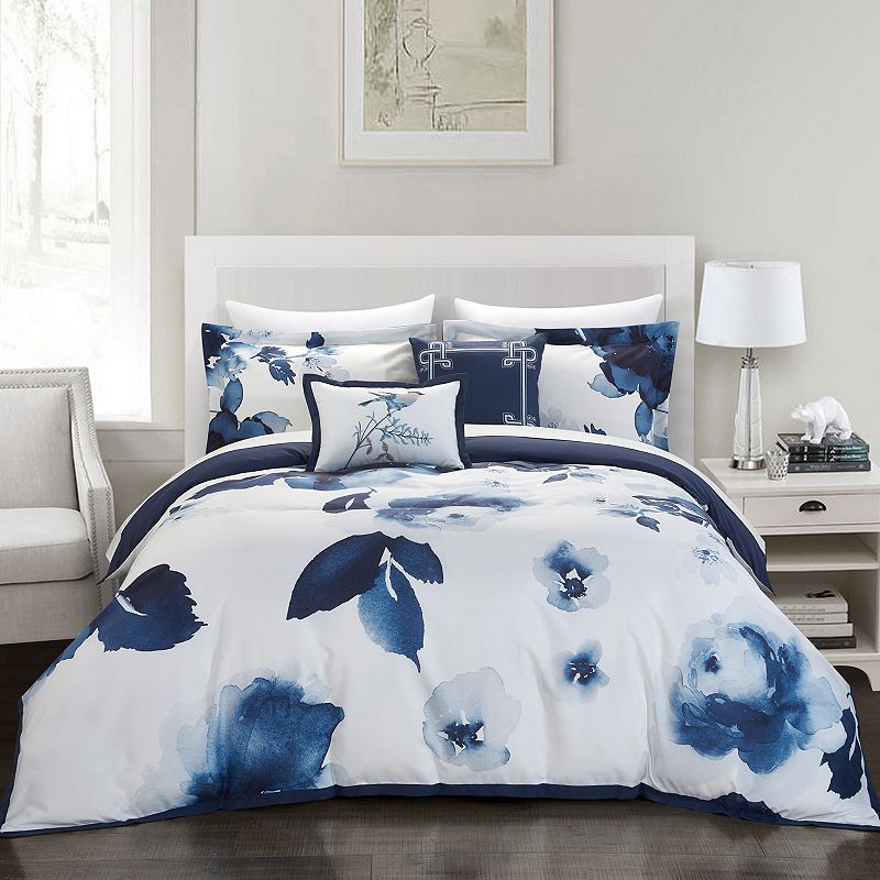 Chic Home Brookfield Garden Comforter Set with Coordinating Pillows, Blue, 