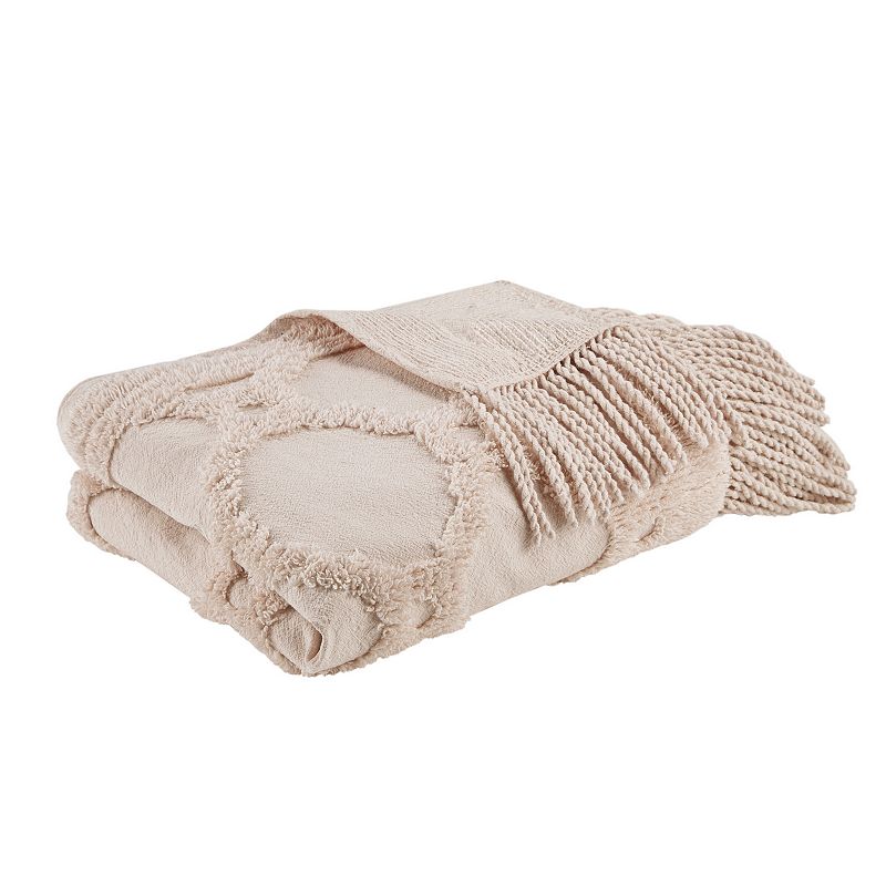 Madison Park Brianne Cotton Tufted Throw Blanket, Pink