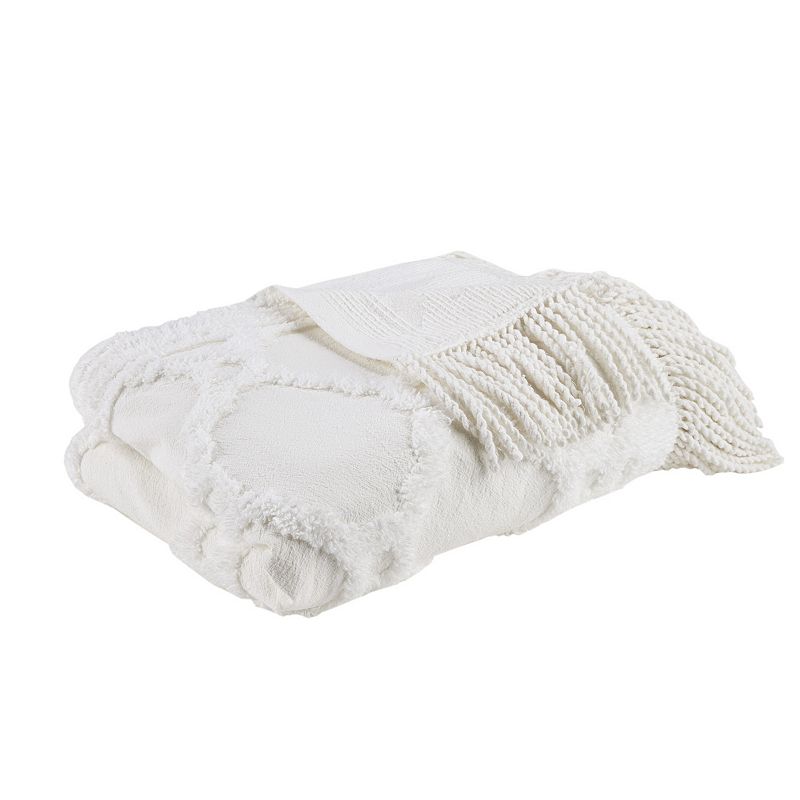 Madison Park Brianne Cotton Tufted Throw Blanket, White