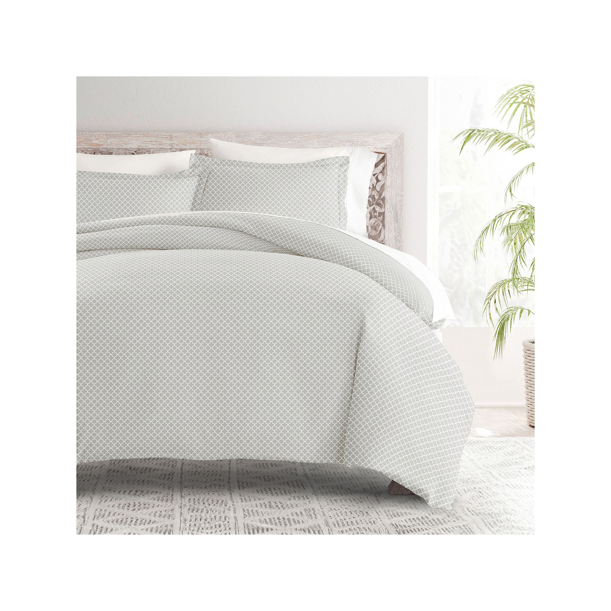 Home Collection Premium Ultra Soft Lattice Duvet Cover Set, Gray Quatrefoil