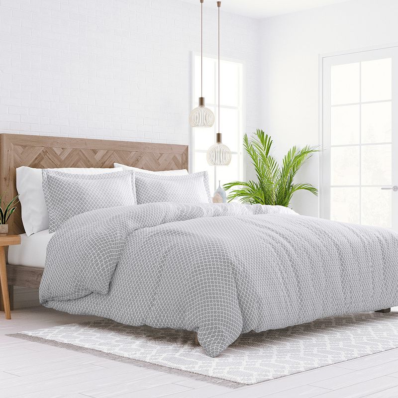 Home Collection Premium Ultra Soft Lattice Duvet Cover Set, Grey, Full/Quee