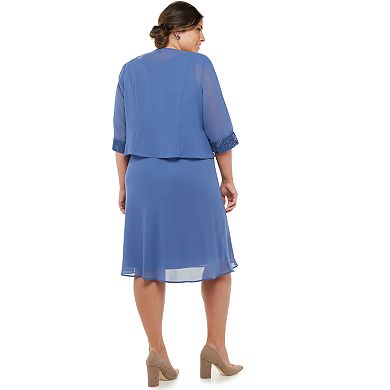 Plus Size Le Bos Sleeveless Dress & Embroidered Trim Jacket Set