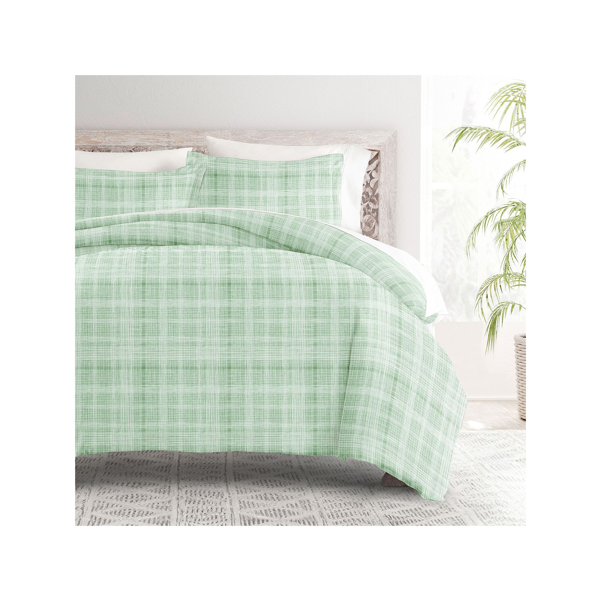 Home Collection Premium Ultra Soft Thatch Pattern Duvet Cover Set, Green Th