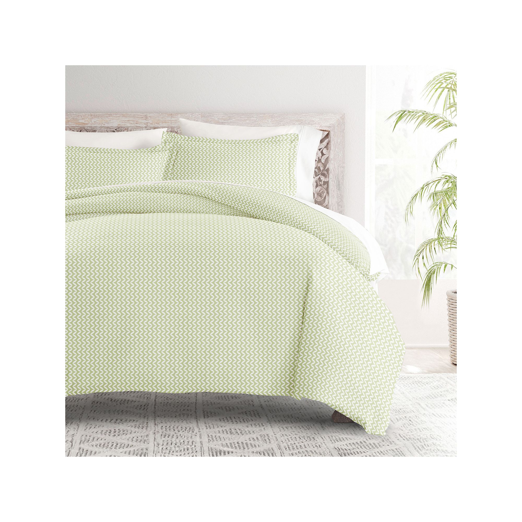 Home Collection Premium Ultra Soft Puffed Chevron Duvet Cover Set, Green Pu