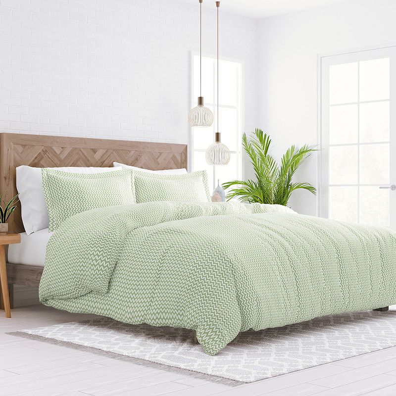 Home Collection Premium Ultra Soft Puffed Chevron Duvet Cover Set, Green, K