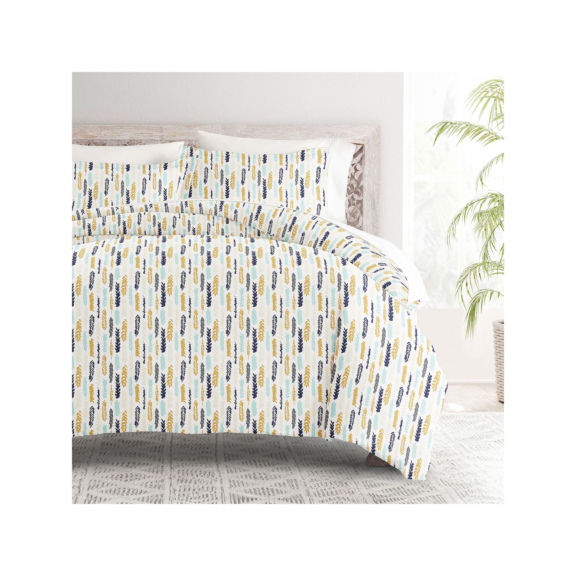 Home Collection Premium Ultra Soft Feathers Pattern Duvet Cover Set, Blue
