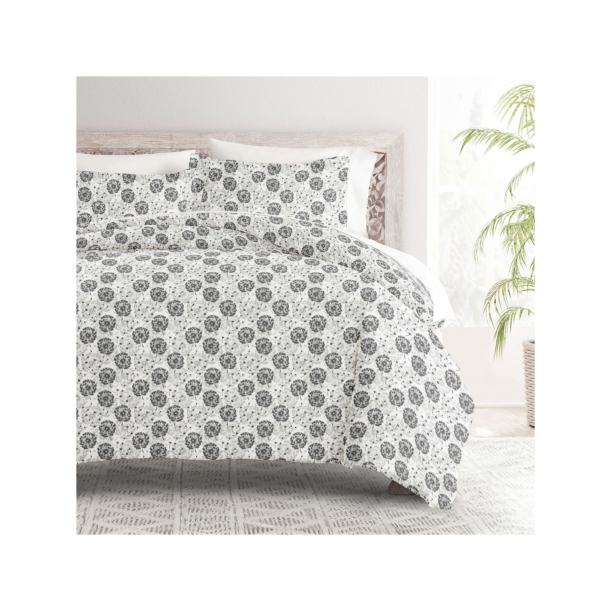 Home Collection Premium Ultra Soft Floral Duvet Cover Set, Light Gray