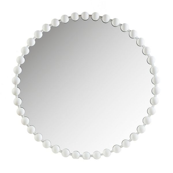 Madison Park 27" Marlowe Beaded Round Wall Mirror White : Glamorous Iron Frame, No Assembly Required