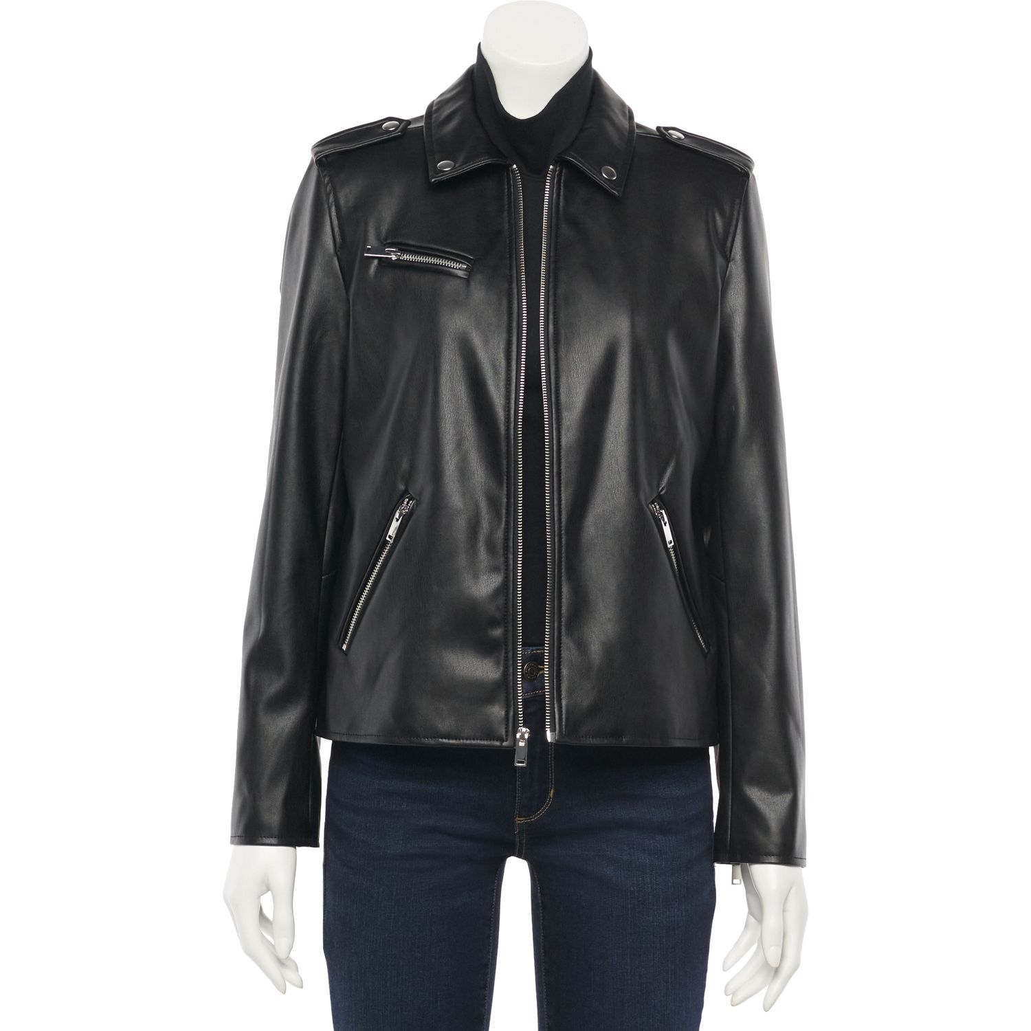 kohls black leather jacket
