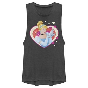 Juniors' Disney Cinderella Valentine's Sparkle Hearts Muscle Tank Top