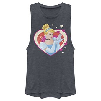Juniors' Disney Cinderella Valentine's Sparkle Hearts Muscle Tank Top
