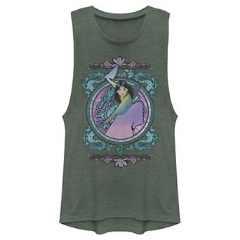 Juniors' Disney Mulan Stained Glass Fan Fight Muscle Tank Top