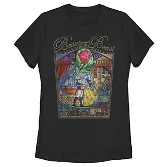Disney's Beauty & The Beast Stained Glass Poster Juniors' Tee