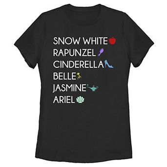 Juniors' Disney Princess Six Princesses Names & Symbols Tee