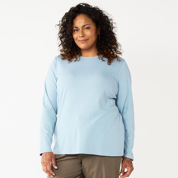 Plus Size Croft & Barrow® Essential Crewneck Long Sleeve Tee - Fresh Air (1X)