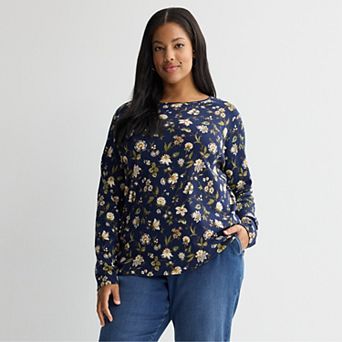 Plus Size Croft & Barrow® Essential Crewneck Long Sleeve Tee