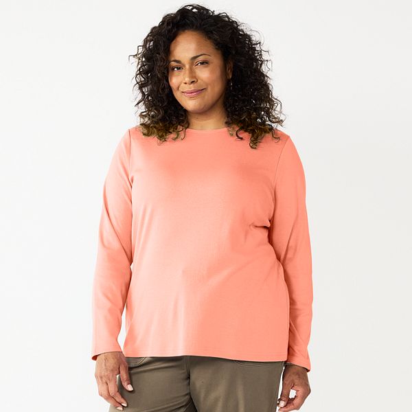 Plus Size Croft & Barrow® Essential Crewneck Long Sleeve Tee - Pamela Peach (0X)