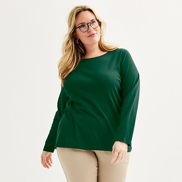 Plus Size Croft & Barrow® Essential Crewneck Long Sleeve Tee - Prosperity Green (3X)