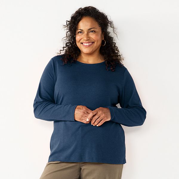 Plus Size Croft & Barrow® Essential Crewneck Long Sleeve Tee - Seattle Navy (2X)