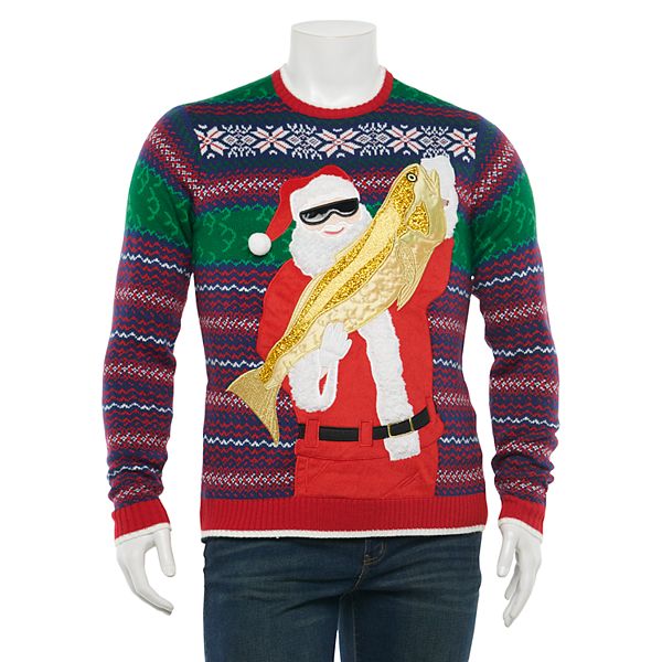 Big u0026 Tall 33 Degrees Santa Fishing Ugly Christmas Sweater