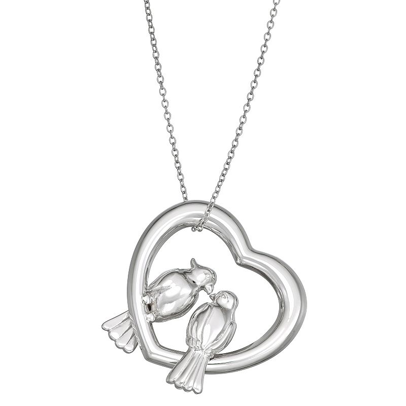 Sterling Silver Love Bird Heart Pendant Necklace, Womens, Size: 18, Whi