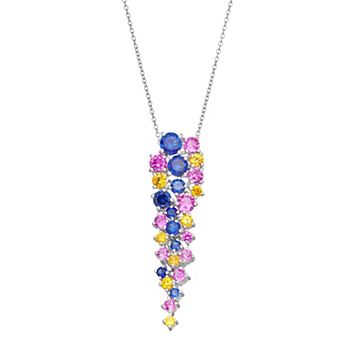 Classic Treasures Sterling Silver Multi Lab-Created Sapphire Pendant Necklace