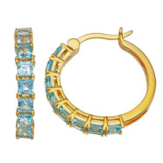 Classic Treasures 14K Gold Over Silver Blue Topaz Hoop Earrings