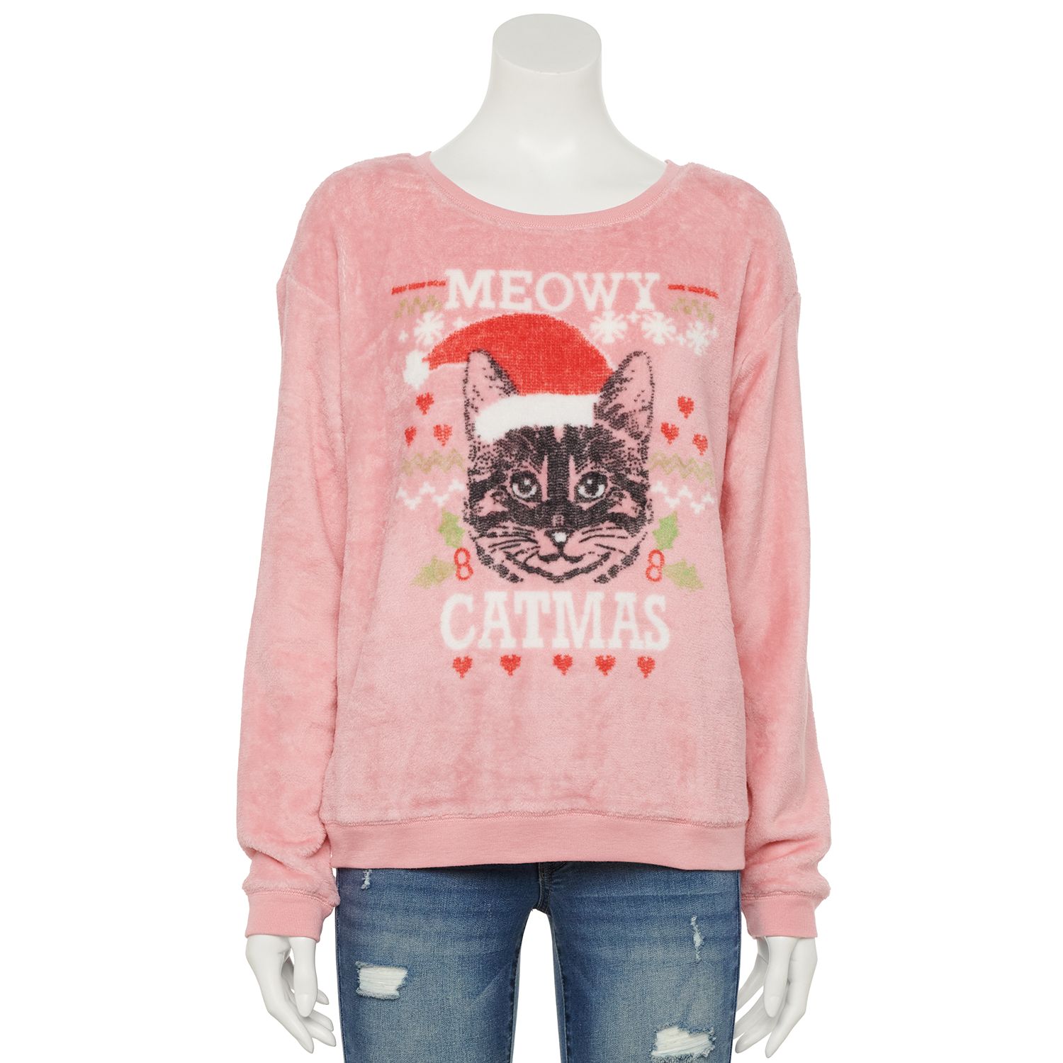 pink meowy christmas sweater