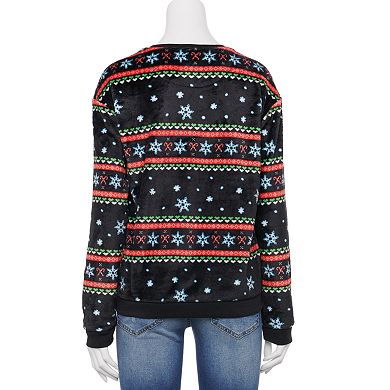 Juniors' Nickelodeon SpongeBob SquarePants SpongeBob Catching Snowflake Fuzzy Graphic Sweatshirt