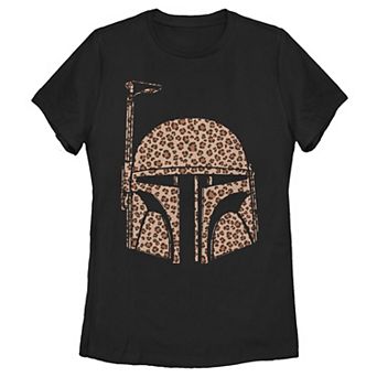Juniors' Star Wars Boba Fett Helmet Cheetah Print Fill Tee